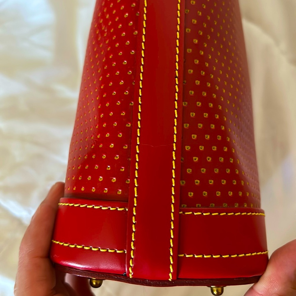 Dooney & Bourke Red and Yellow Perforated Leather Hobo Vintage - Picture 7 of 11